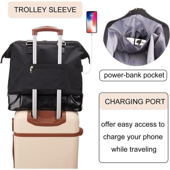 Weekender Bag with Shoe Compartment,Laptop Sleeve,USB Charging Port - Picture 4 of 8